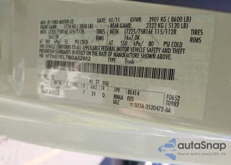 2011 Ford E-150 Commercial из США, поврежденный, VIN 1FTNE1EL7BDA52902